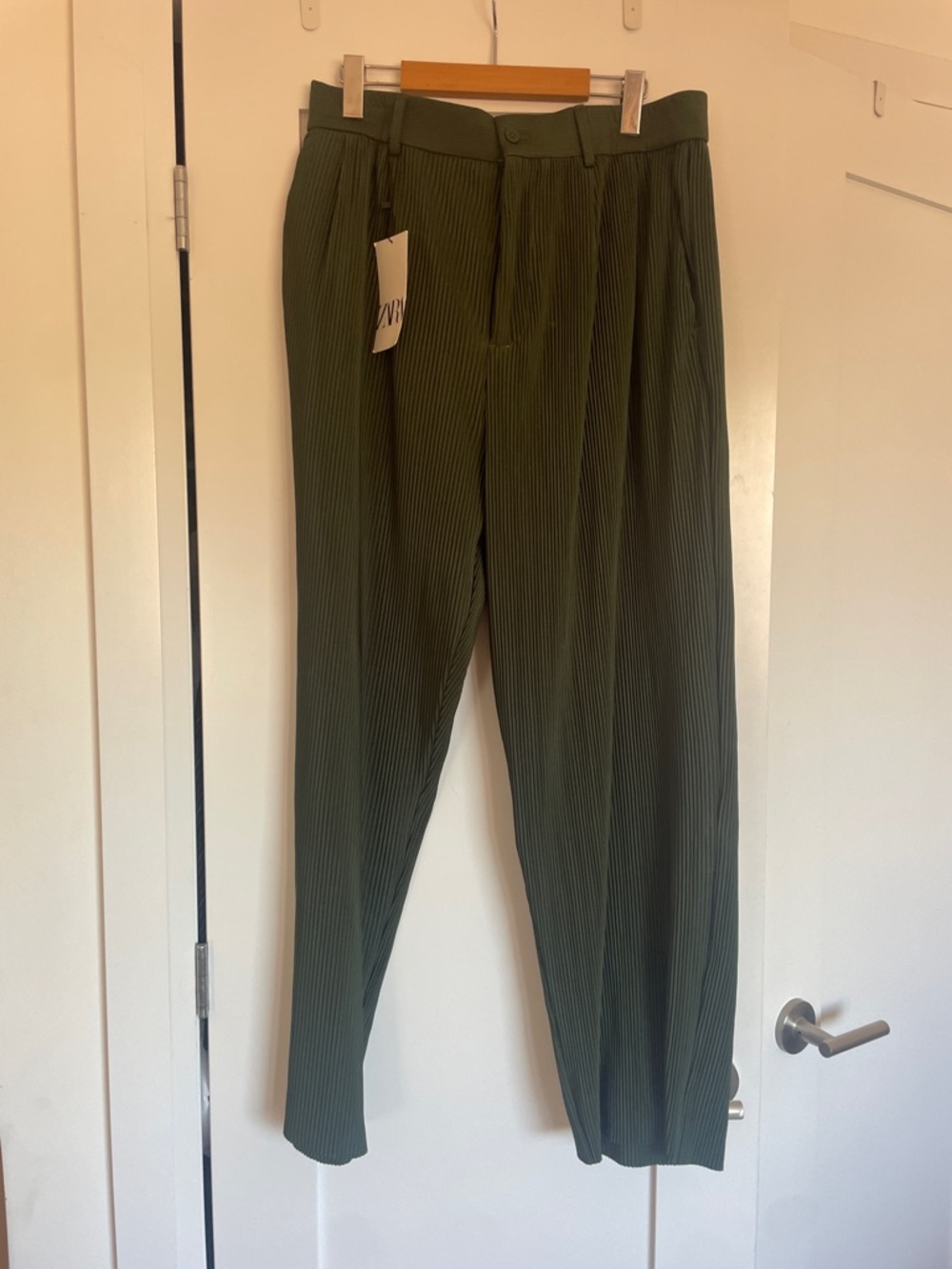 Zara Men's Dark Olive Pleated Trousers